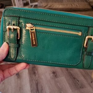 Michael Kors Teal Leather Wallet with Gold Accents, NWT